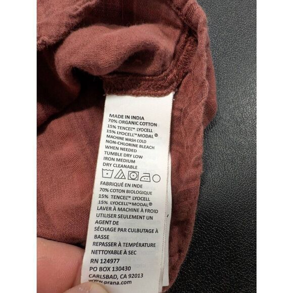 Prana Burgundy Short Sleeve Organic Cotton Women's Medium - Picture 4 of 5